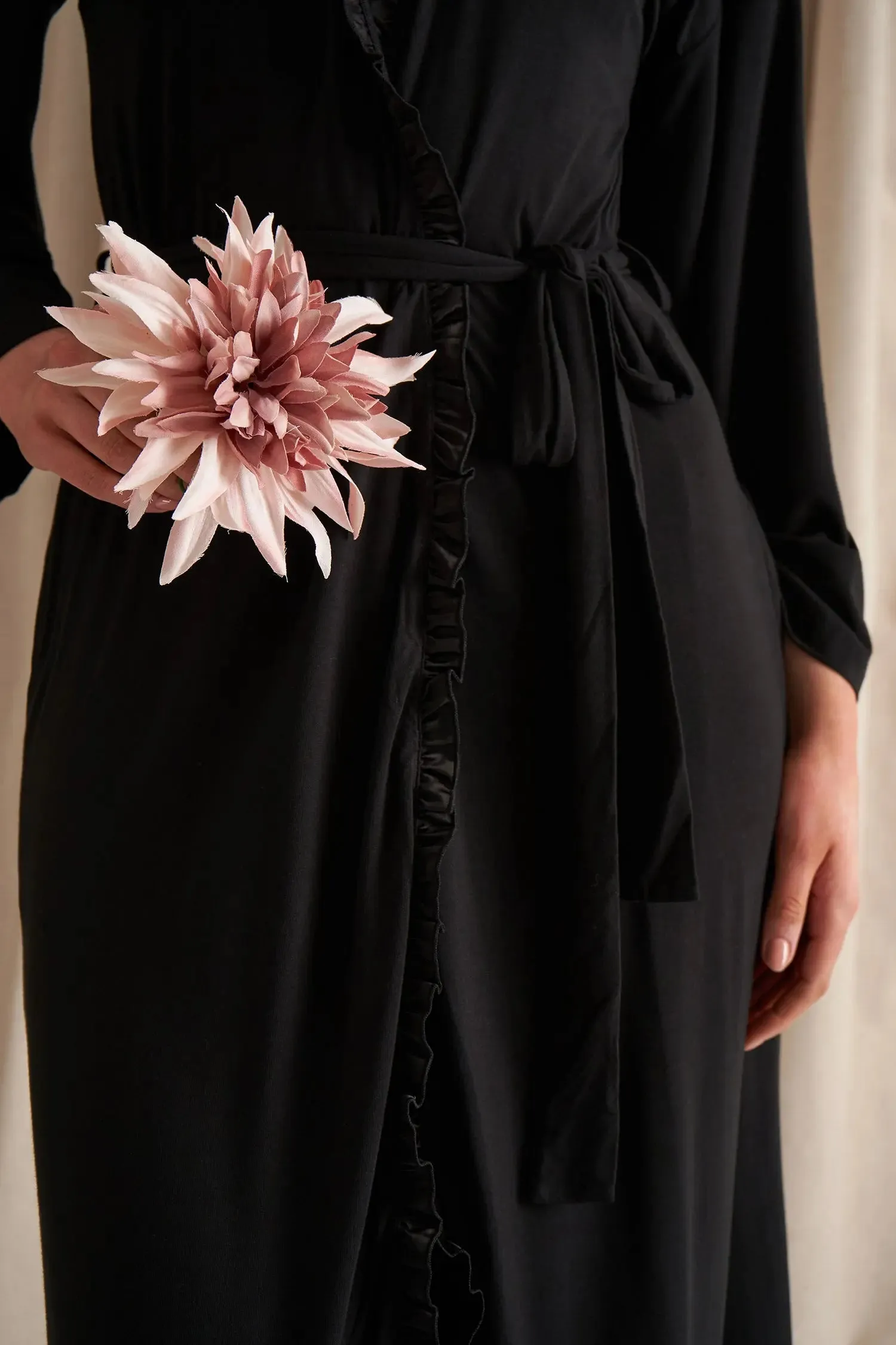 Black Bamboo Frill Kimono