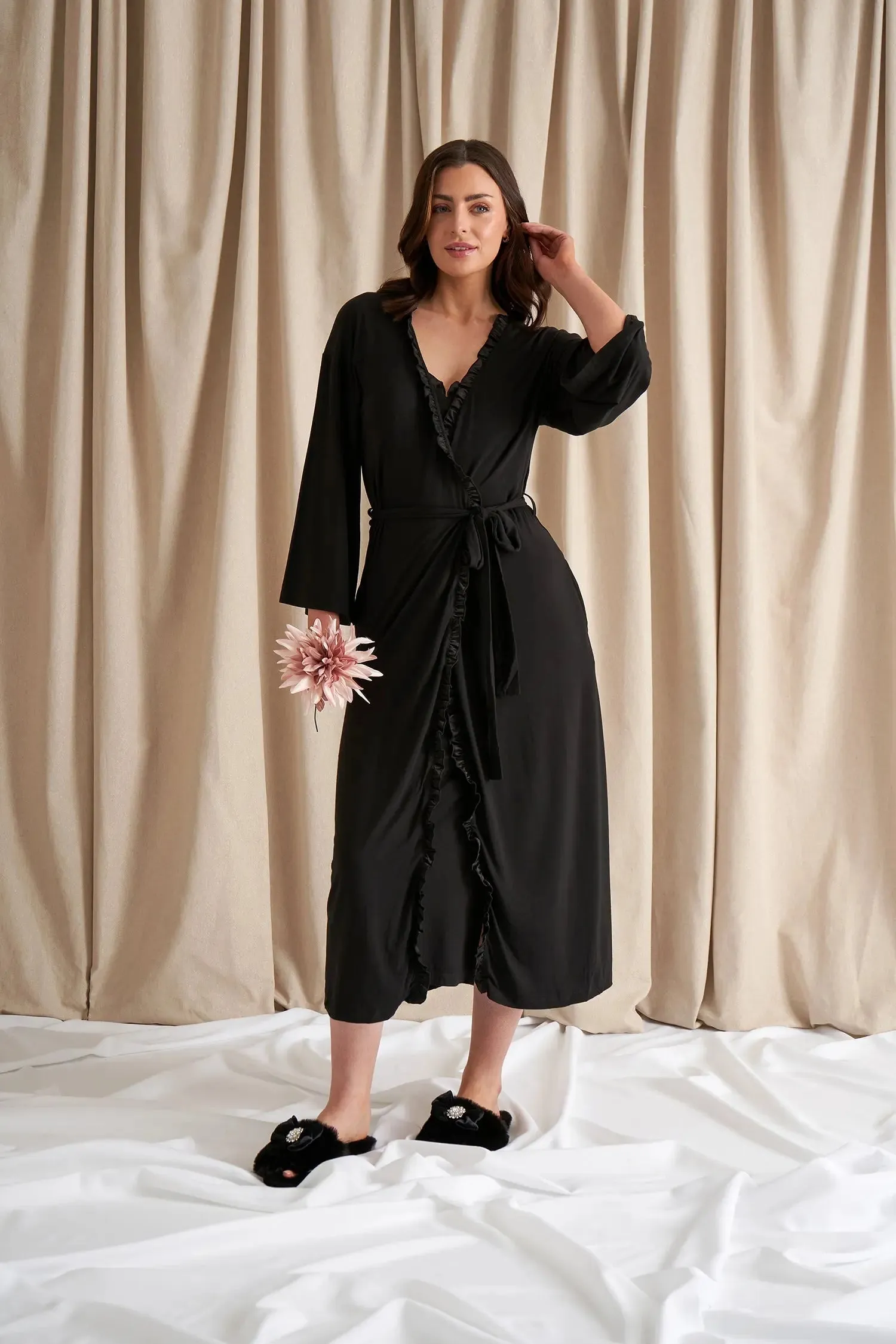 Black Bamboo Frill Kimono