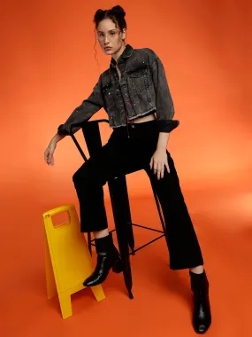 Black Denim Cropped Jacket