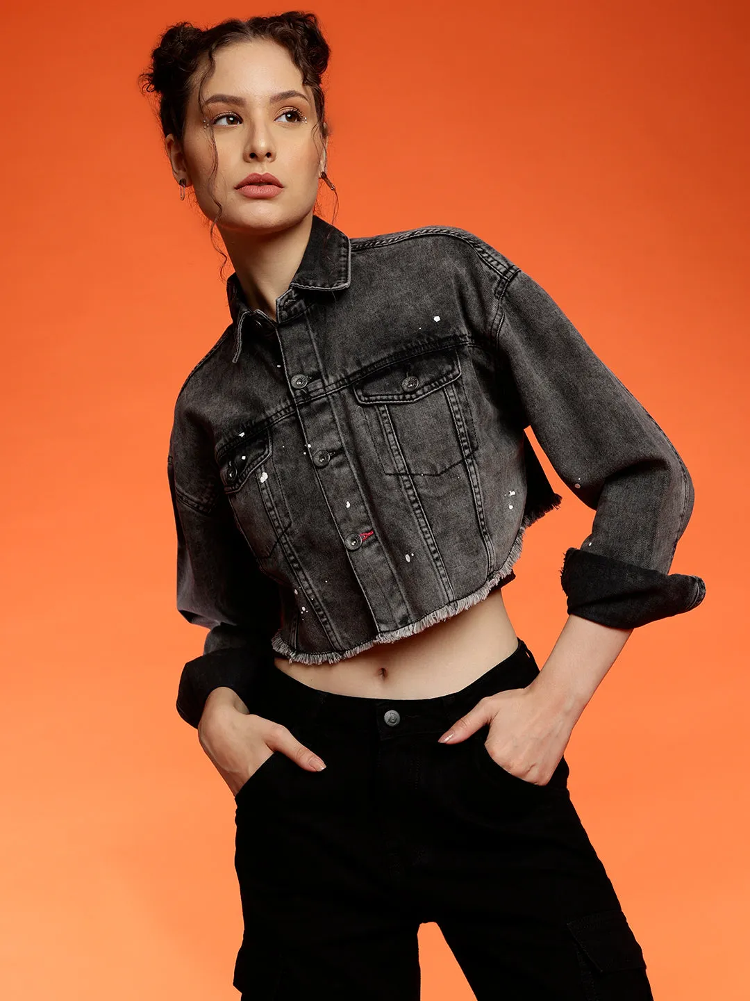Black Denim Cropped Jacket