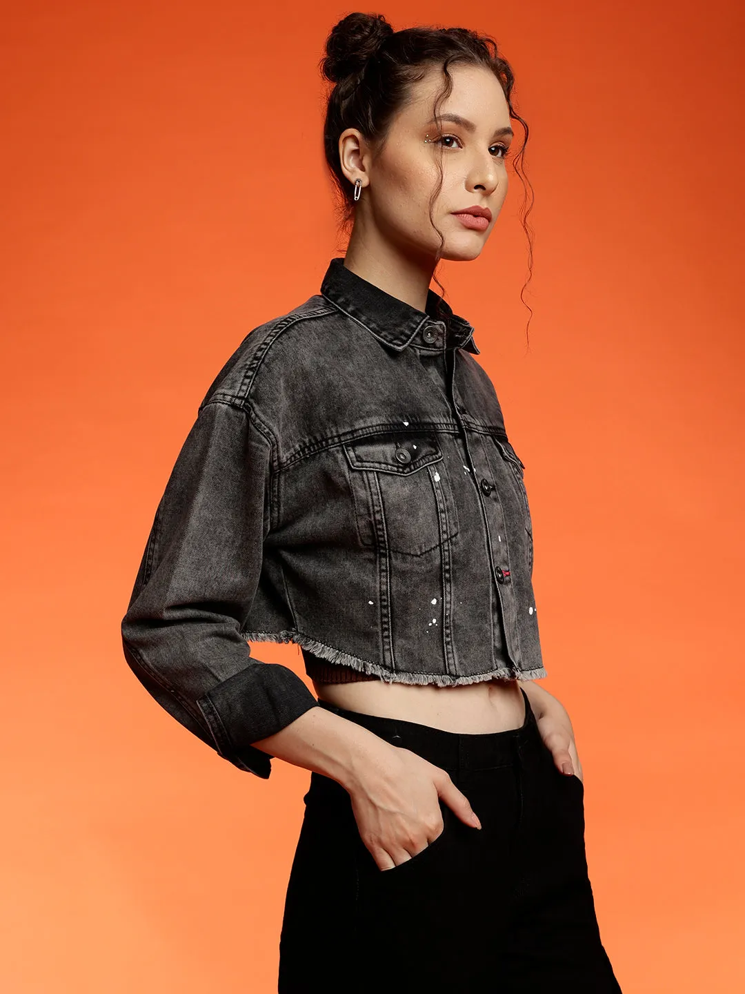 Black Denim Cropped Jacket