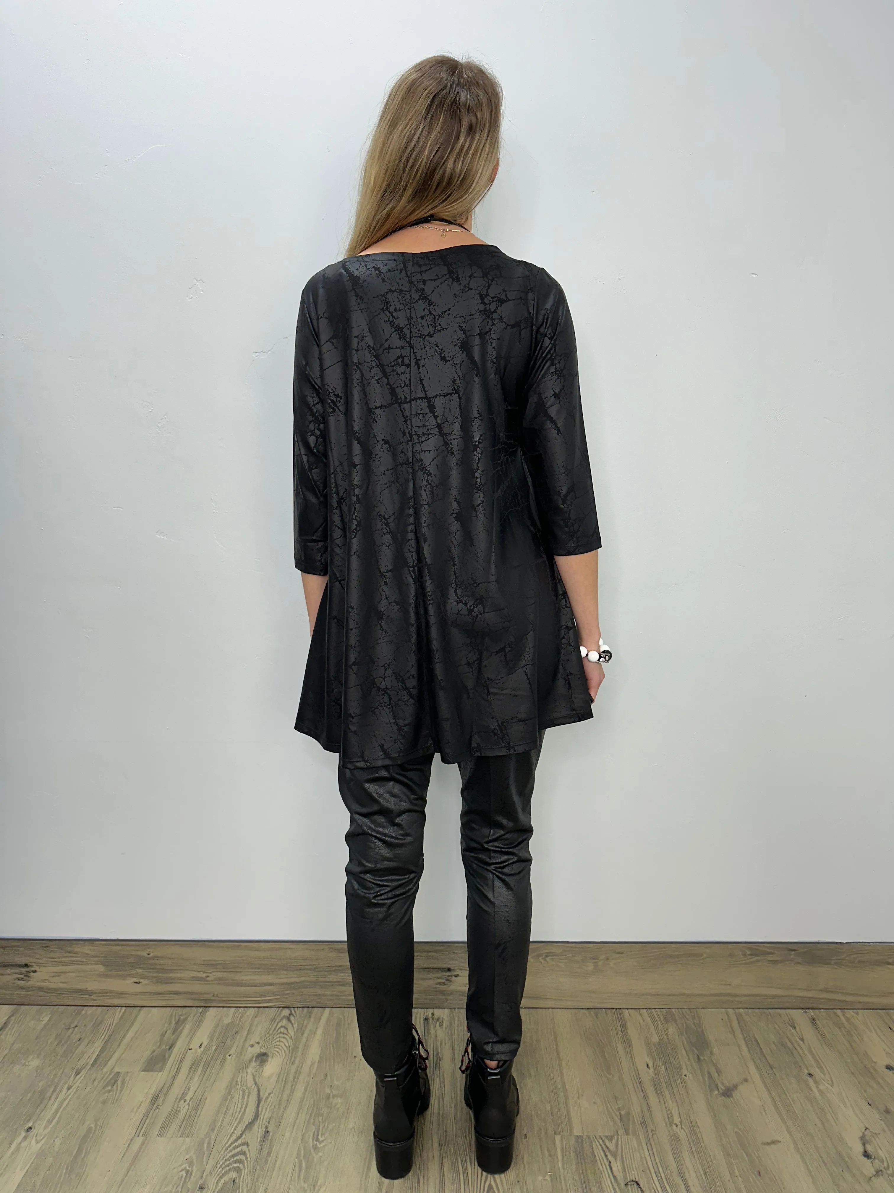 Black Faux Leather 3/4 Sleeve Tunic