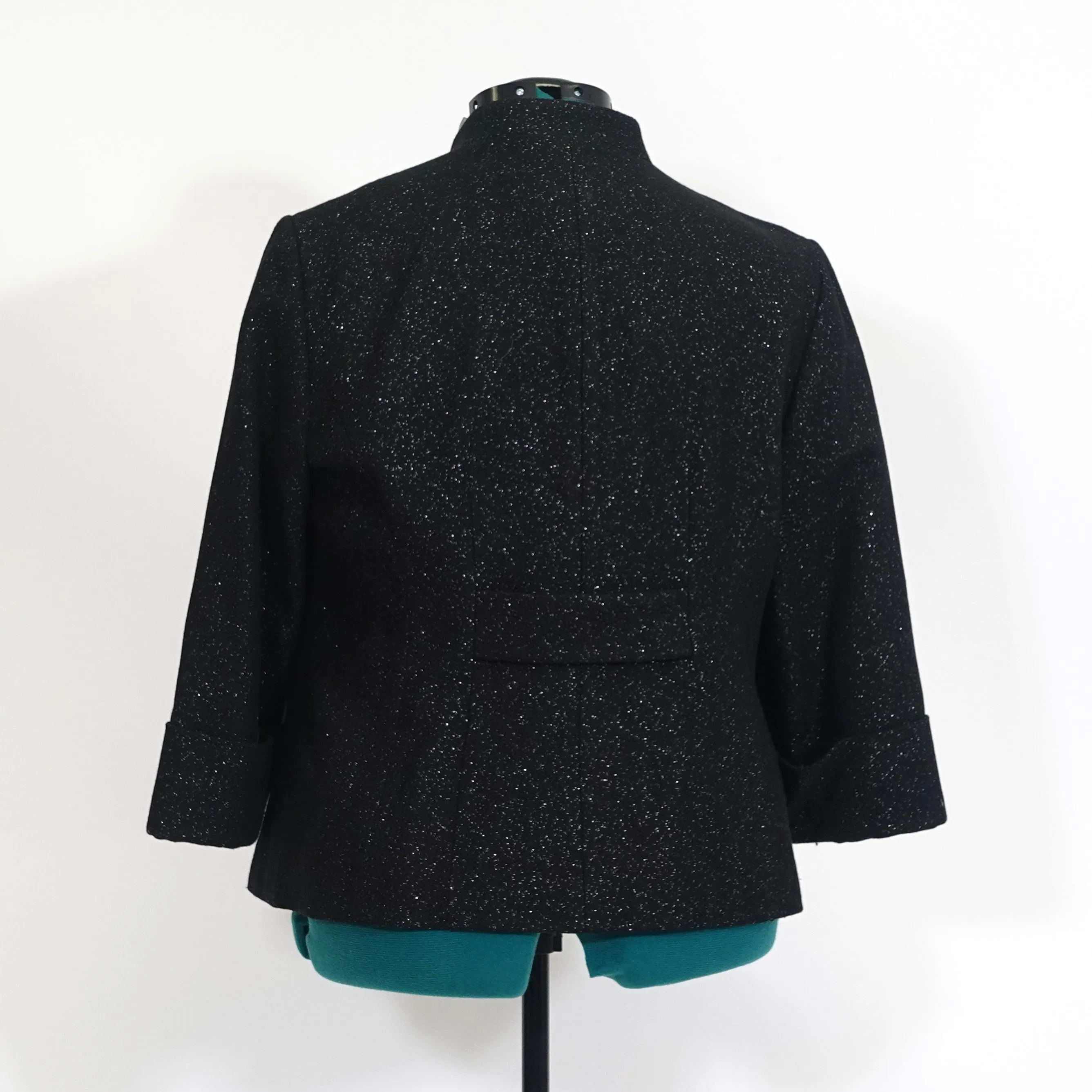 Black High Neck Blazer with Silver Tinsel Thread