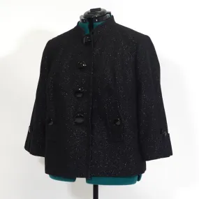 Black High Neck Blazer with Silver Tinsel Thread