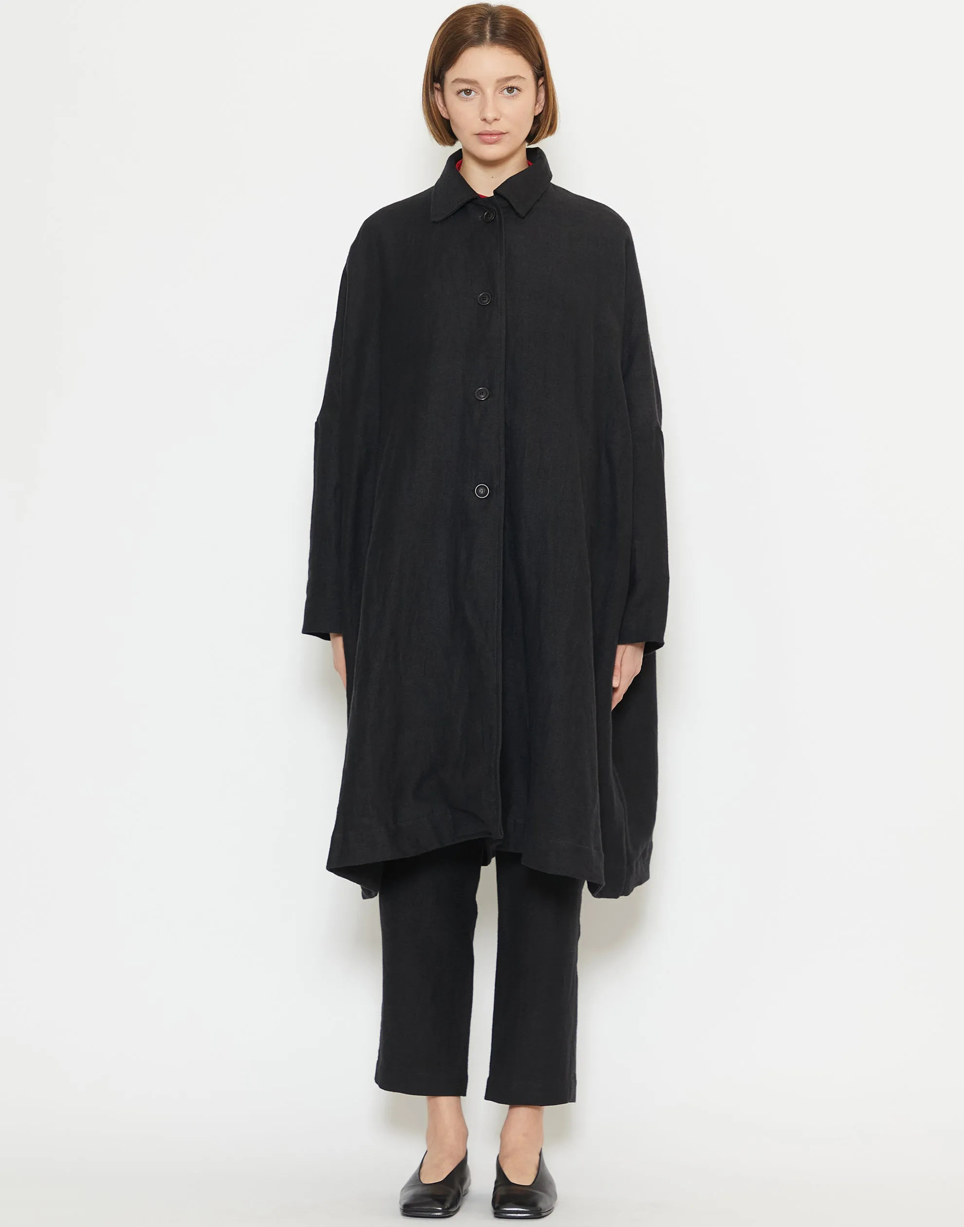 Black Linen & Wool Atomless Coat