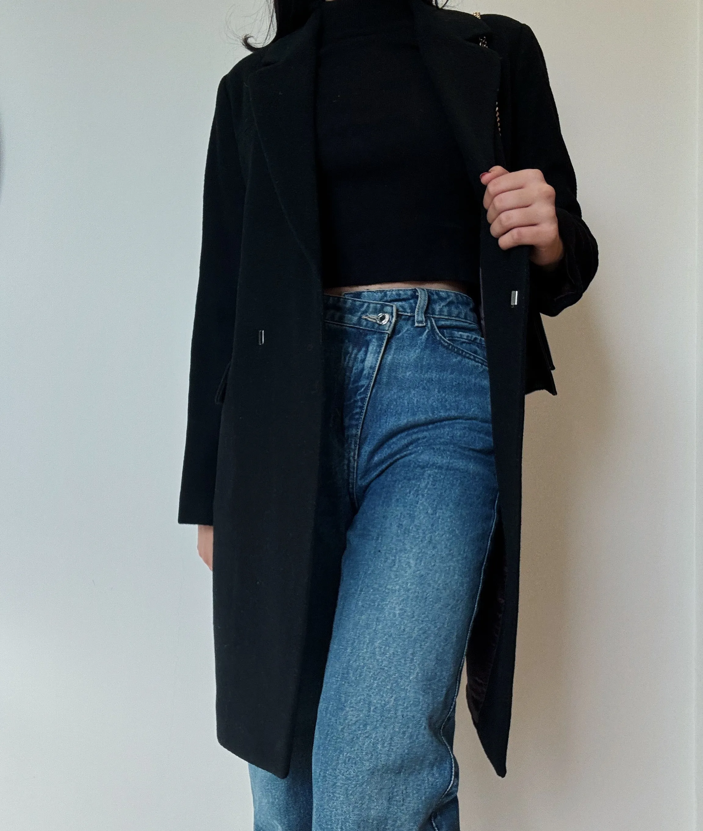 Black Midi Coat (90% Wool)