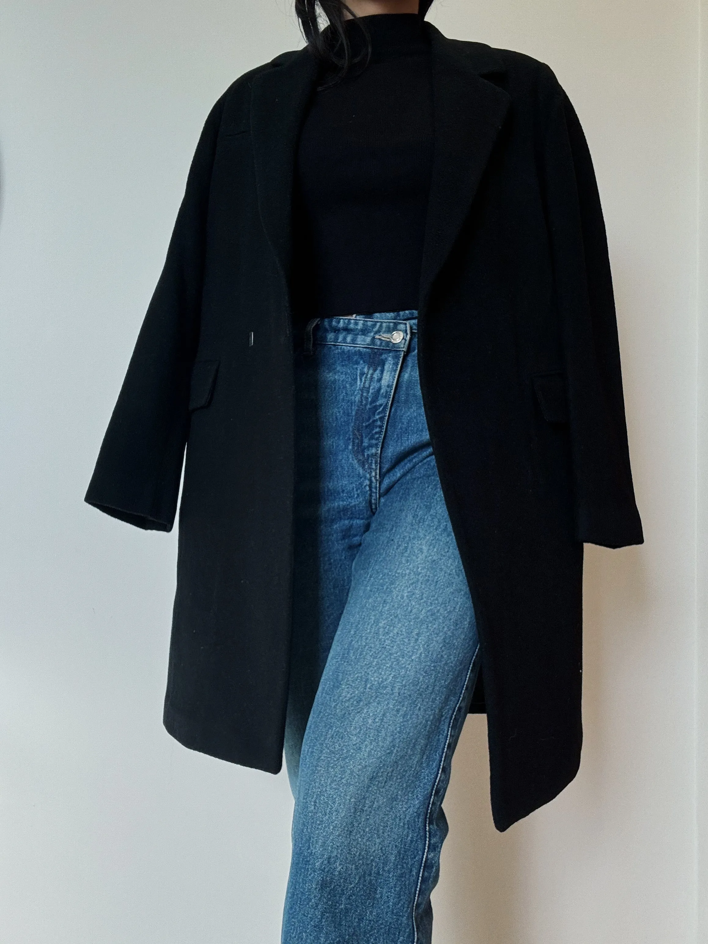 Black Midi Coat (90% Wool)
