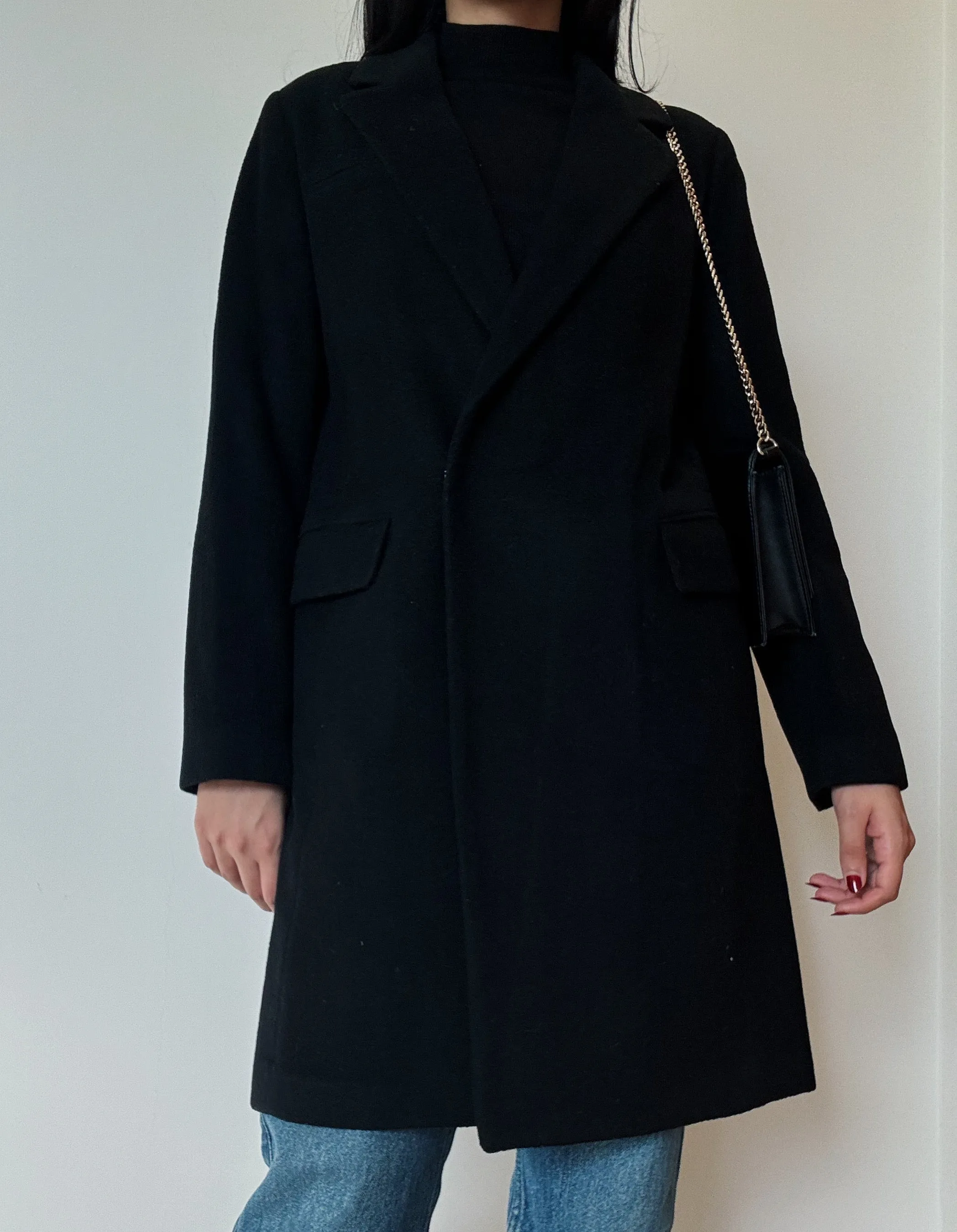 Black Midi Coat (90% Wool)