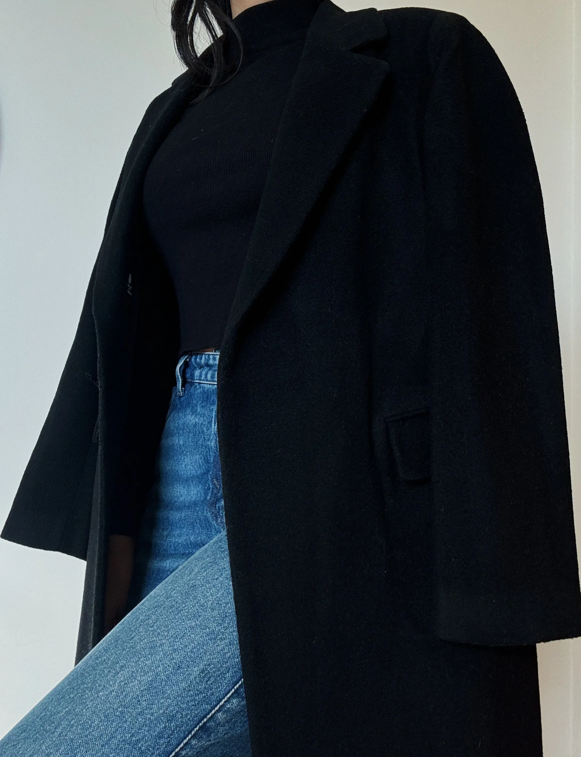 Black Midi Coat (90% Wool)