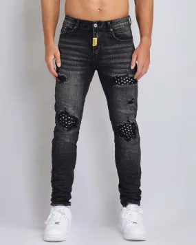 Black Ripped Jeans with Striking Black Patches-Mexico Local Delivery