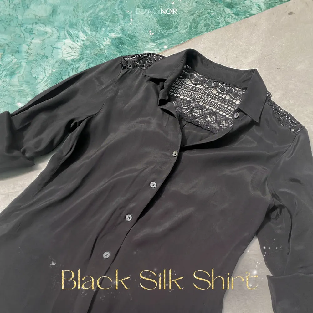 Black Silk Mix Lace Shirt