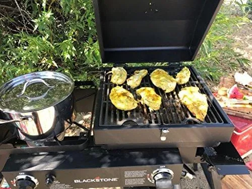 Blackstone Grills Tailgater - Portable Gas Grill and Griddle Combo - Barbecue Box - Two Open Burners â€œ Griddle Top - Adjustable Legs - Camping Stove Great for Hunting, Fishing, Tailgating and More