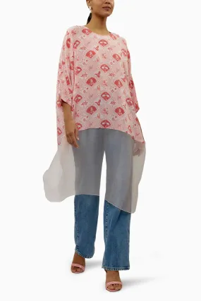 Blush Pink Printed Crepe And Organza Raneem Tunic