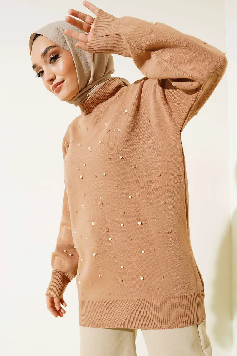 BNG Women Pearl Detailed Knit Tunic Mink - Clermont
