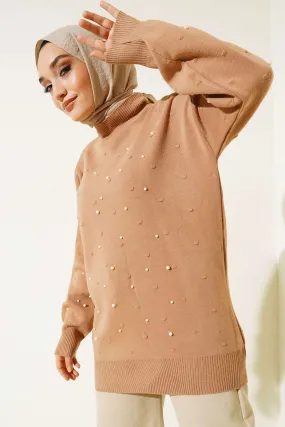 BNG Women Pearl Detailed Knit Tunic Mink - Clermont