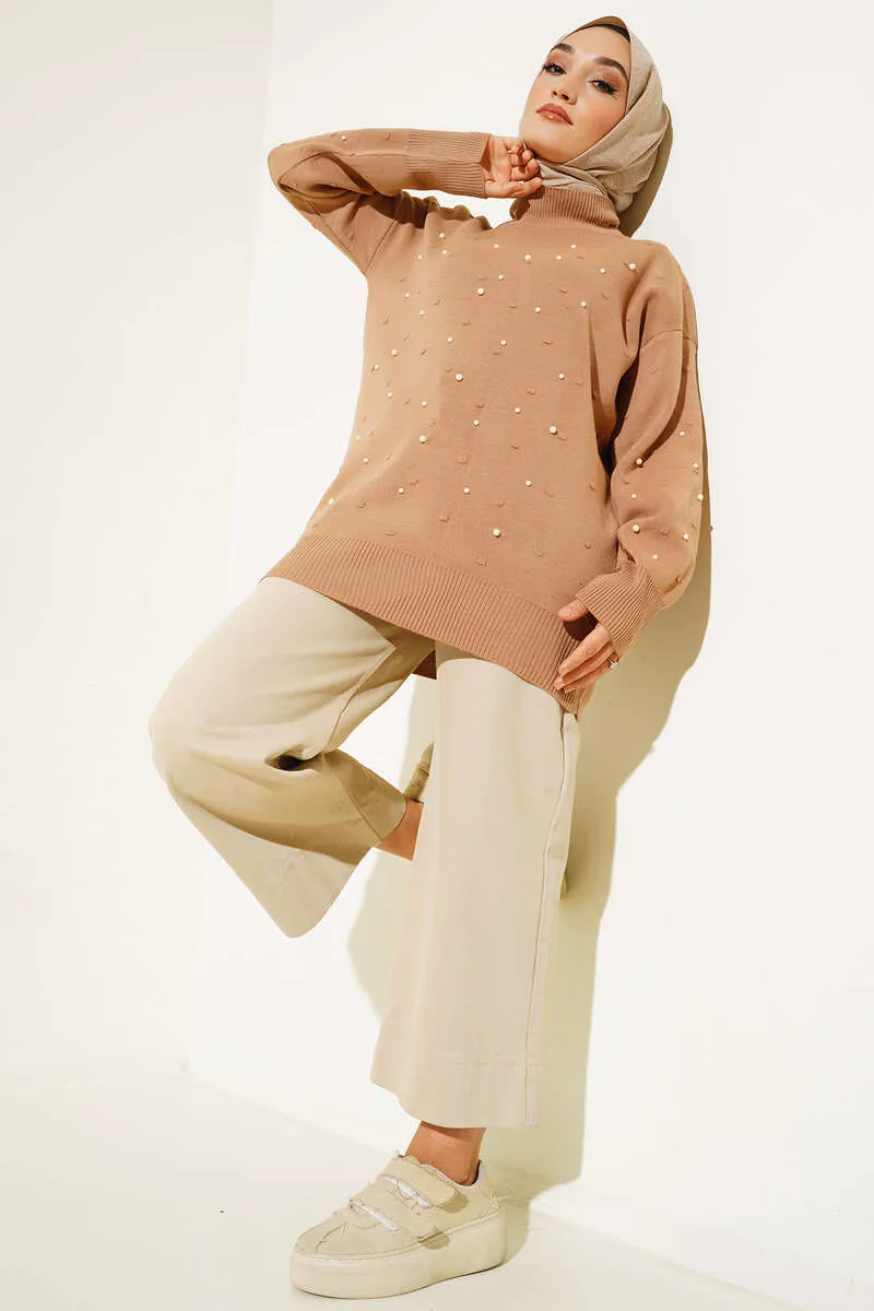 BNG Women Pearl Detailed Knit Tunic Mink - Clermont