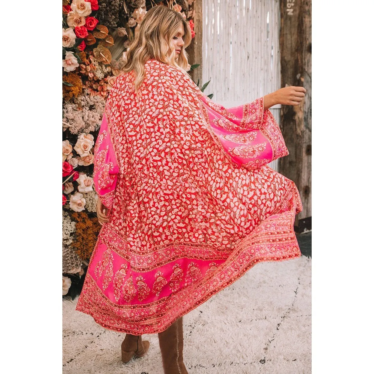 Boho Red Kimono Cardigan
