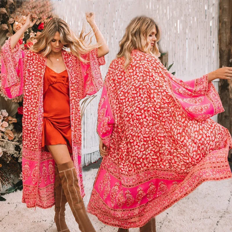 Boho Red Kimono Cardigan