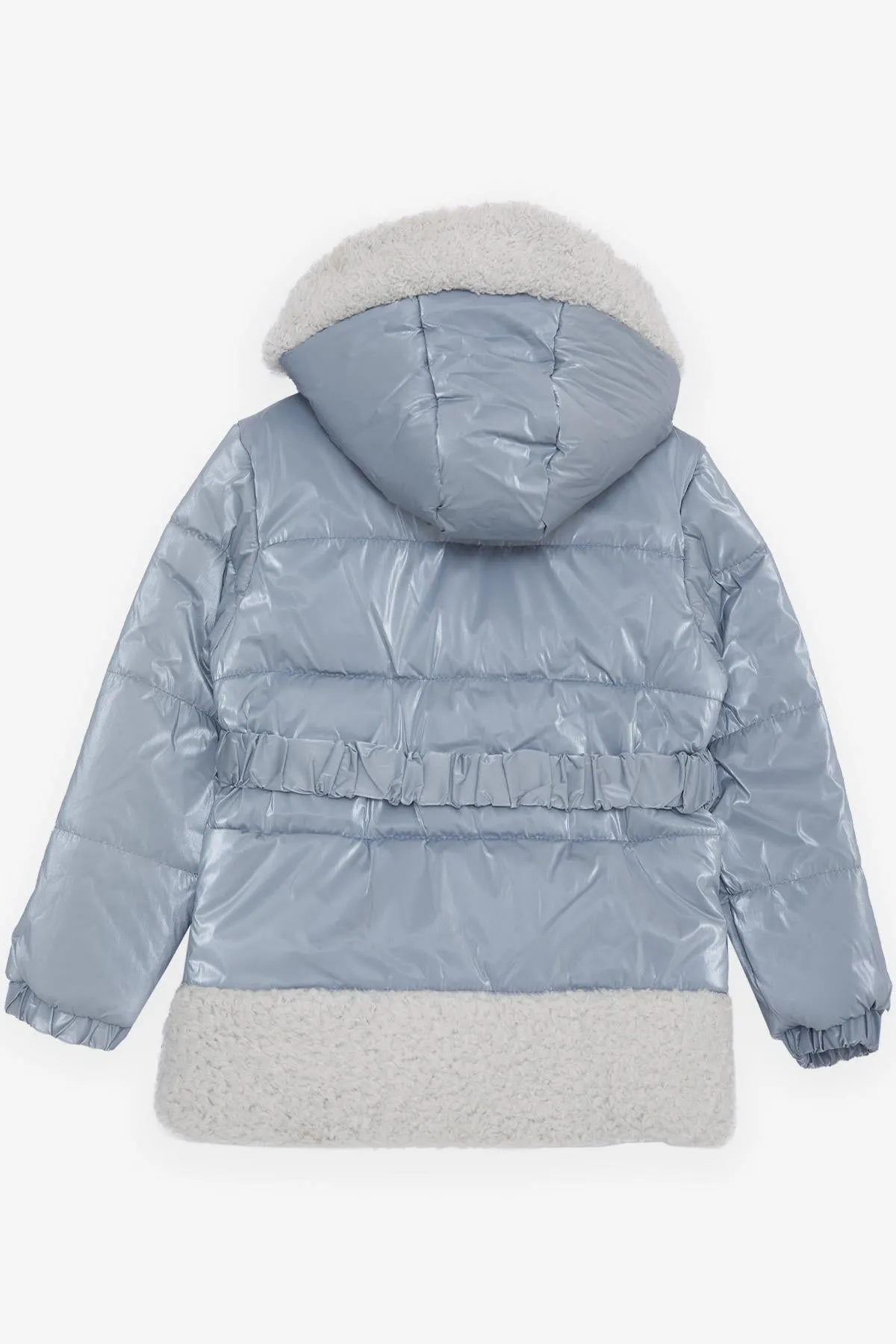 BRE Esso Mandolin Girl's Coat with Belted Plush Hooded Hood, 2-6 Years, Ice Blue - Cranbourne