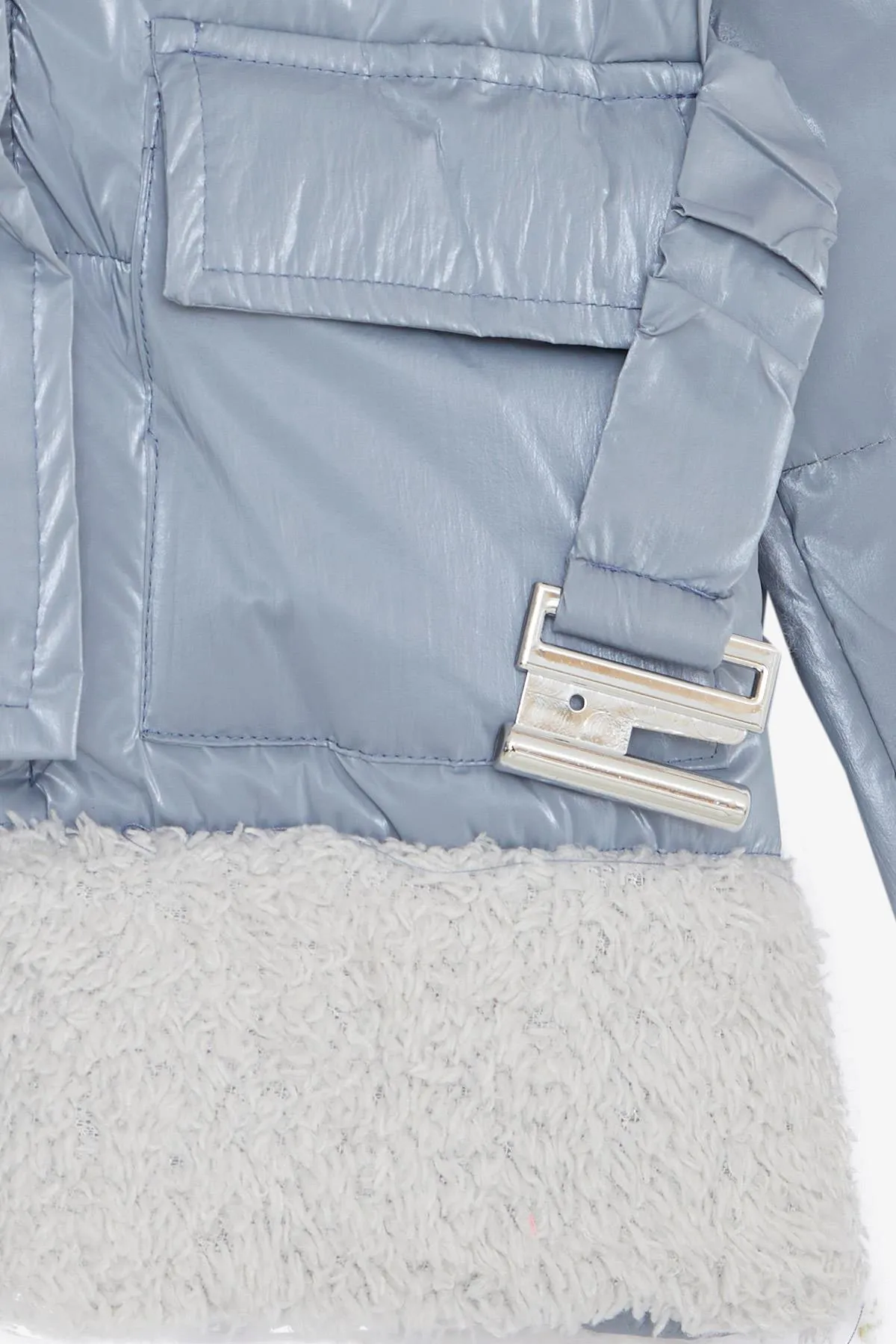 BRE Esso Mandolin Girl's Coat with Belted Plush Hooded Hood, 2-6 Years, Ice Blue - Cranbourne