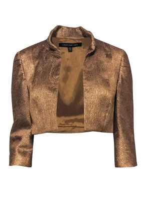 Carmen Marc Valvo - Gold Textured Cropped Jacket w/ Beading Sz 6
