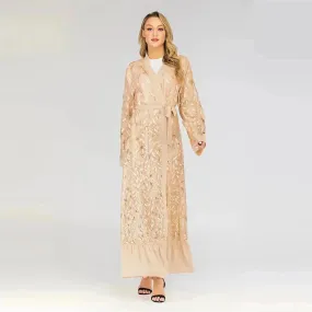 Champagne Sequined Abaya Dress for Dubai Turkey Women Dubai Abaya Kimono