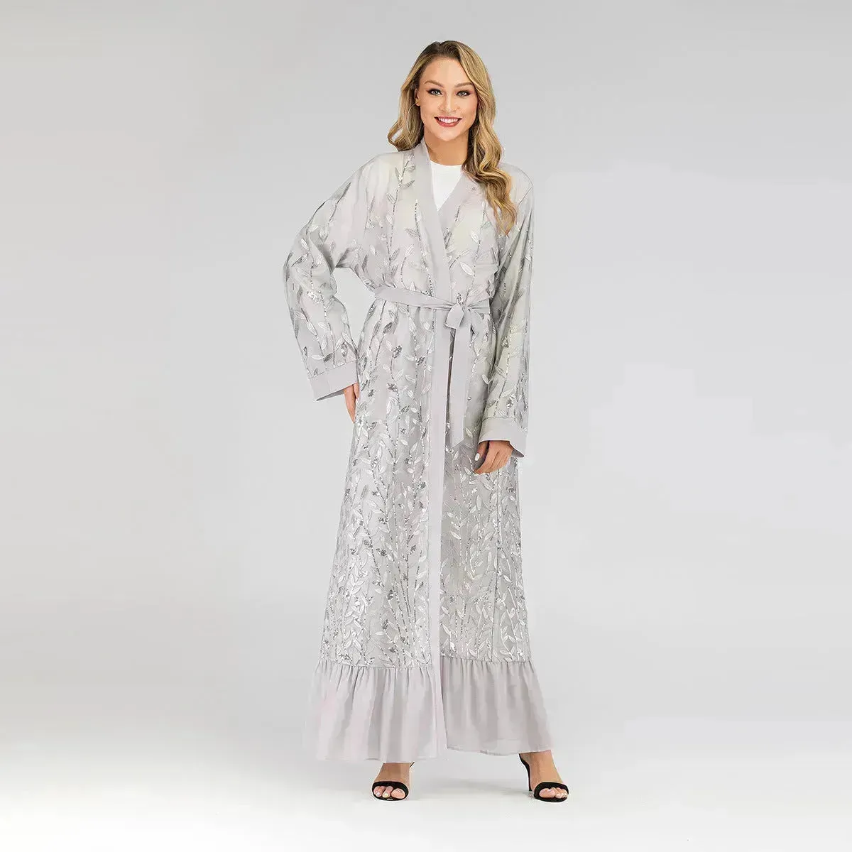 Champagne Sequined Abaya Dress for Dubai Turkey Women Dubai Abaya Kimono