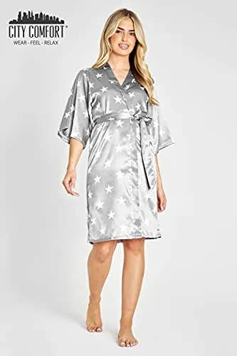 CityComfort Kimono Dressing Gowns, Women's Satin Robe, Ladies Dressing Gowns