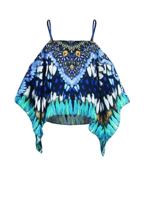 Coachella Wearing Blue Embellished Spagehtti Halter Top