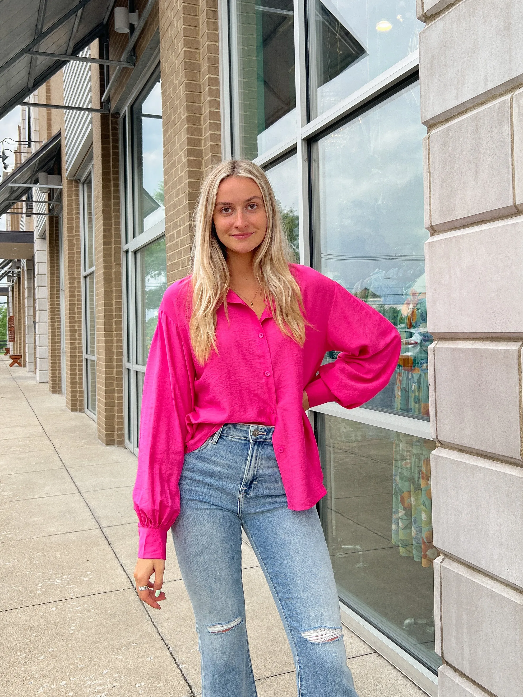 Collared Button Down Tunic Top