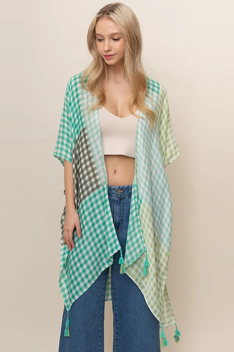 Color Blocks Gingham Kimono with Tassels- More Colors Available!