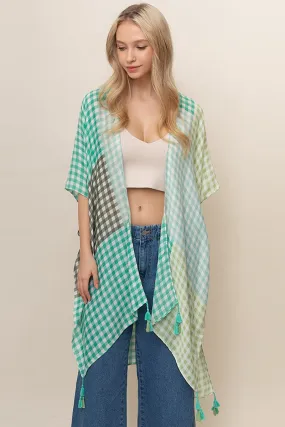Color Blocks Gingham Kimono with Tassels- More Colors Available!