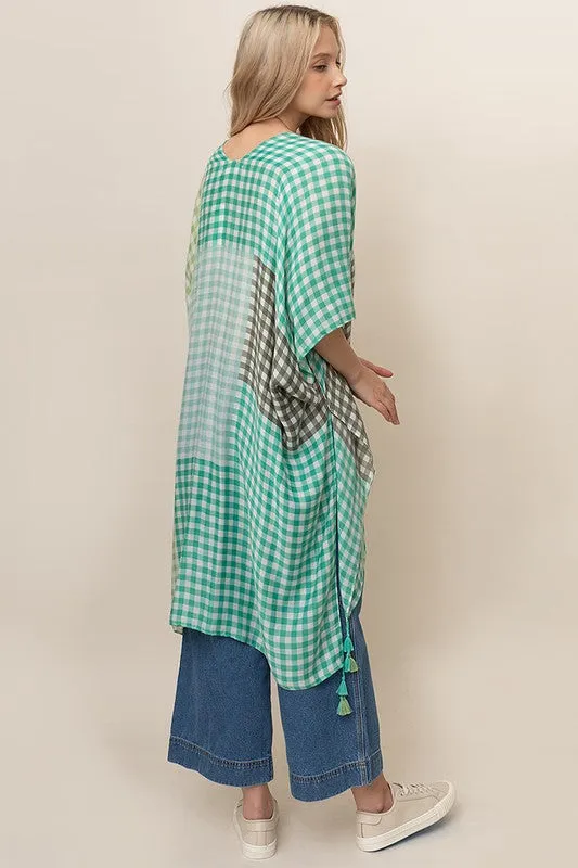 Color Blocks Gingham Kimono with Tassels- More Colors Available!