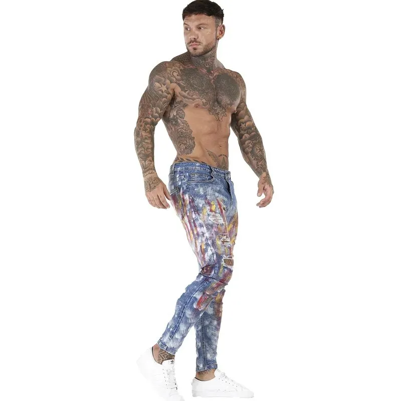 Colorful Print Ripped Skinny Jeans