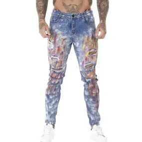 Colorful Print Ripped Skinny Jeans