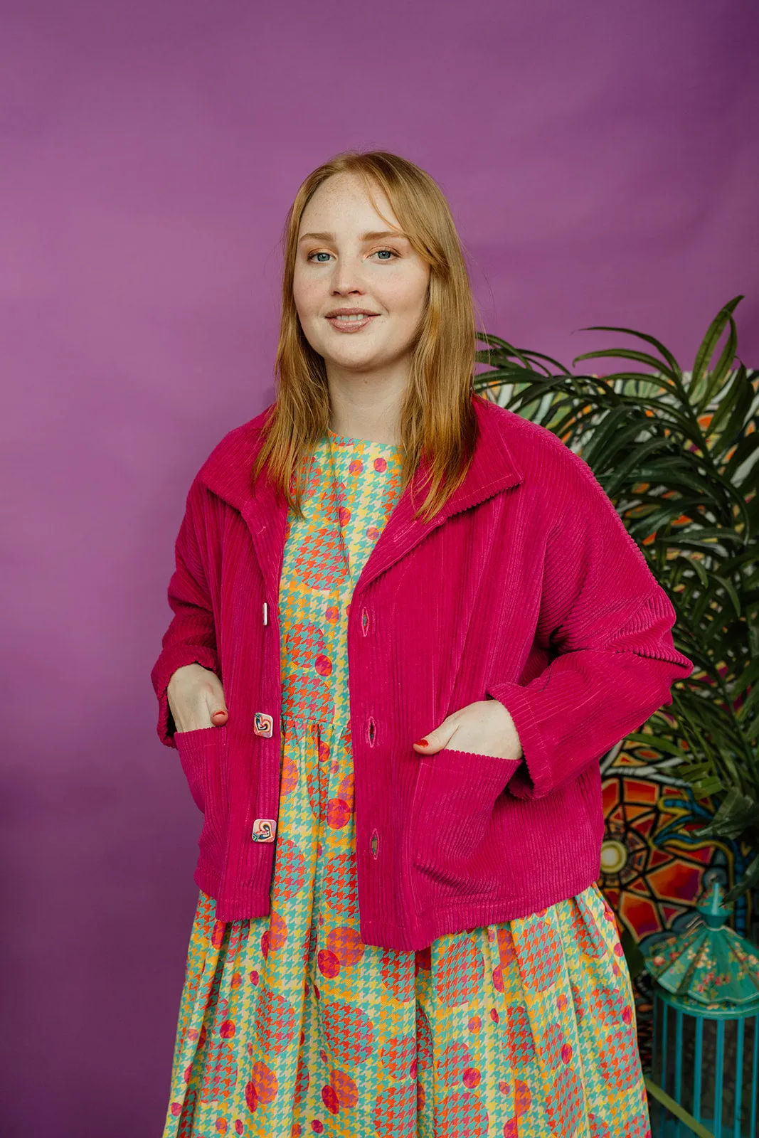 Corduroy Cropped Chore Jacket in Pink   1 Colour