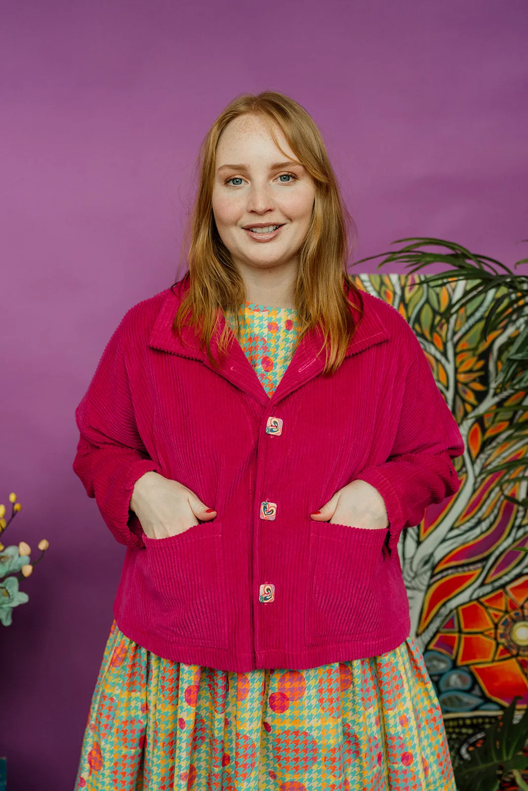 Corduroy Cropped Chore Jacket in Pink   1 Colour