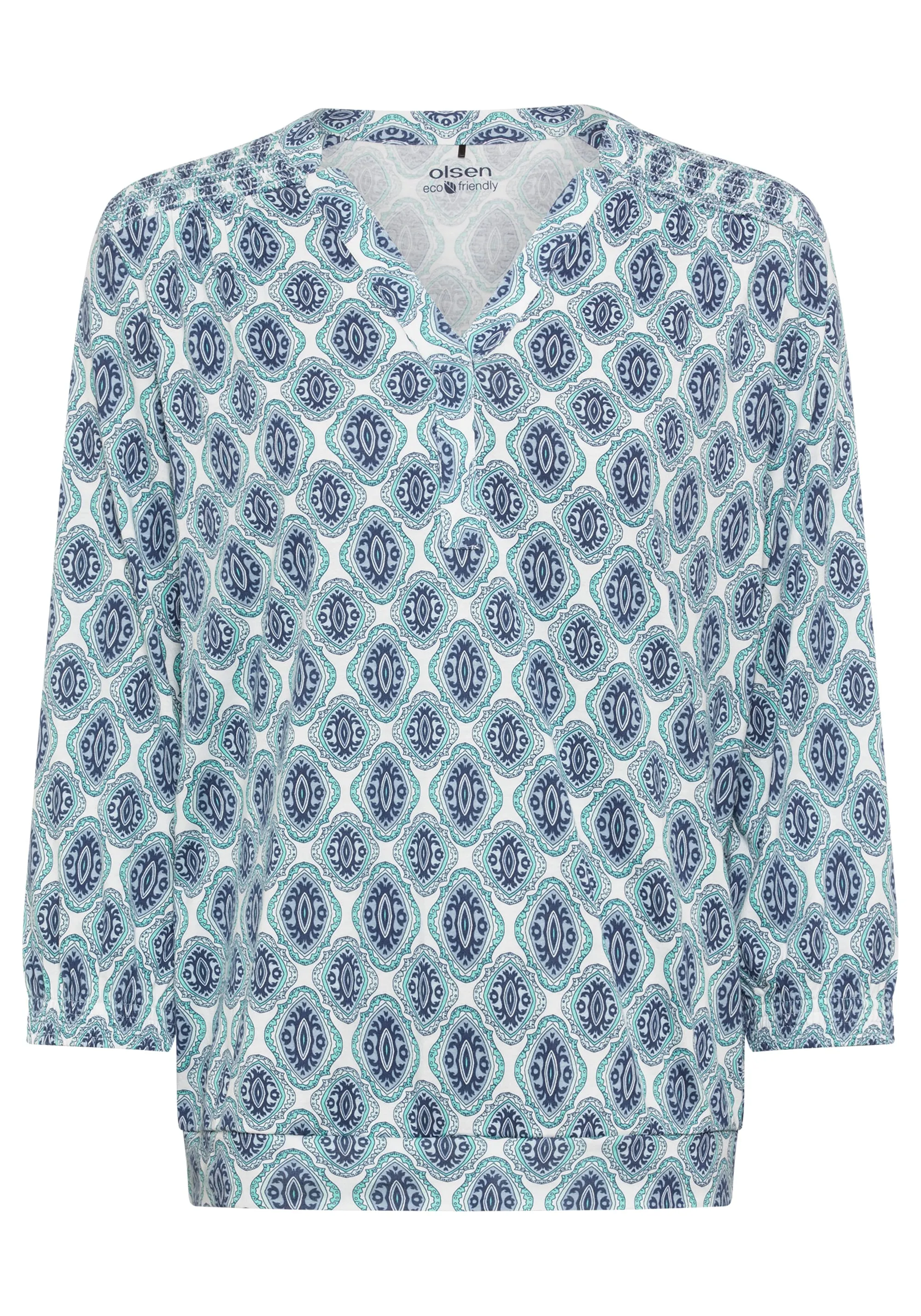Cotton Blend 3/4 Sleeve Ornamental Print Tunic T-Shirt containing TENCEL™ Modal