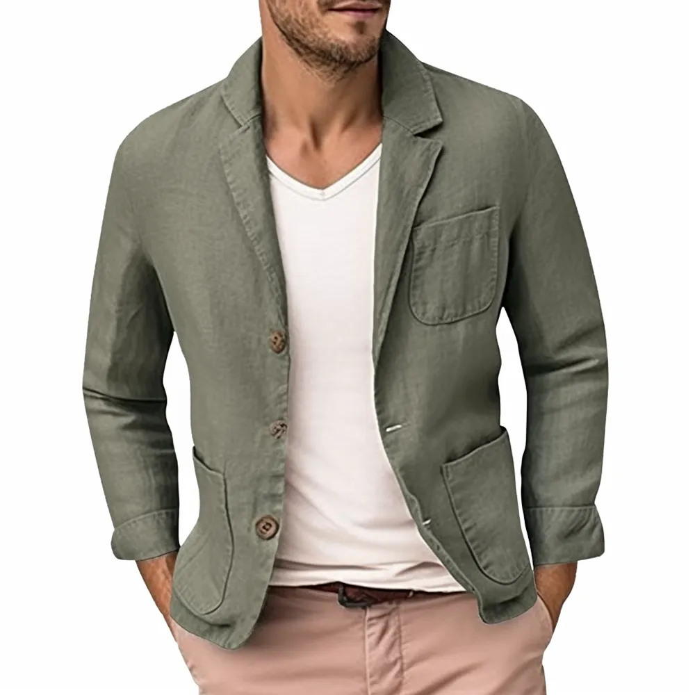 Cotton Linen Blazer Navy