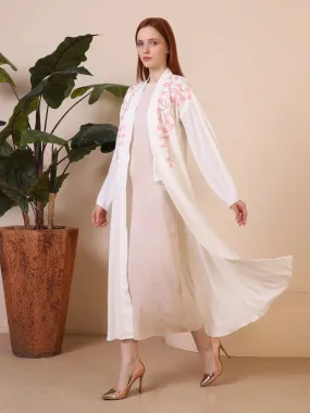 Cream Floral Embroidered Kimono