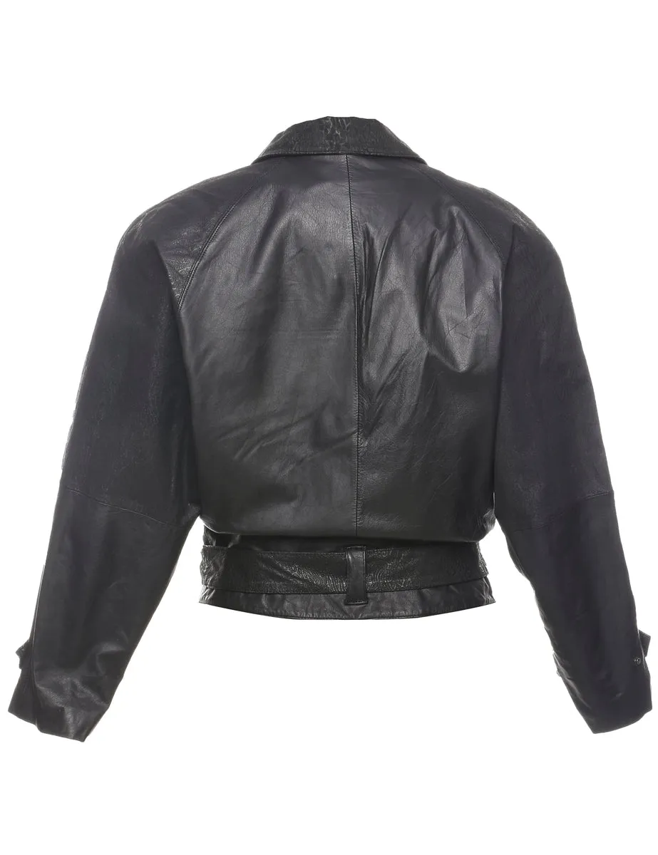 Cropped Black Classic Leather Jacket - S