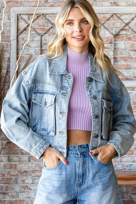 Cropped Cargo Denim Jacket