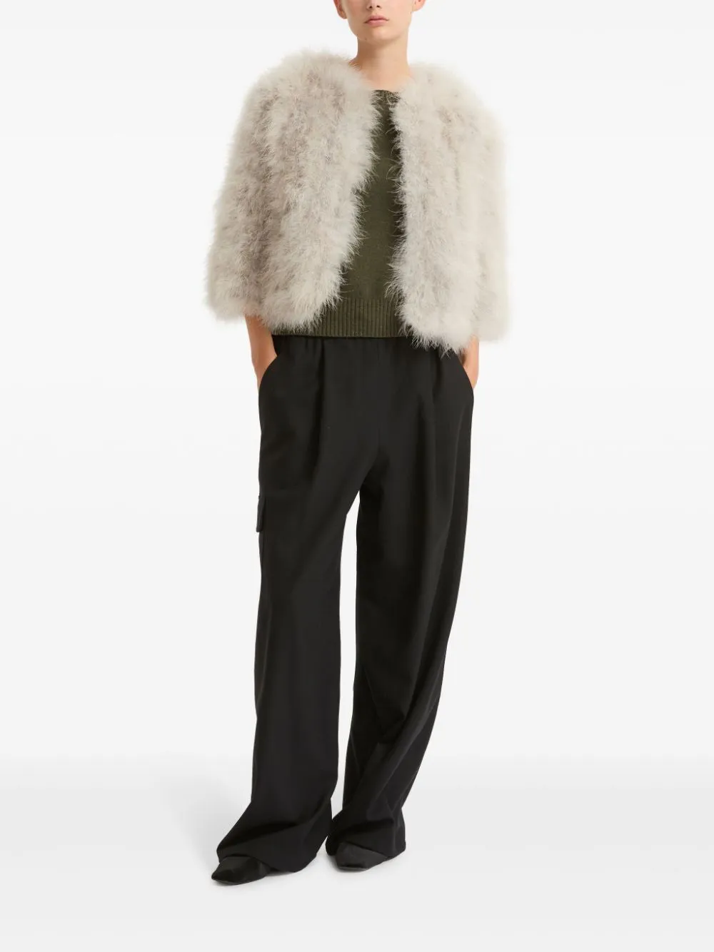 cropped feather jacket