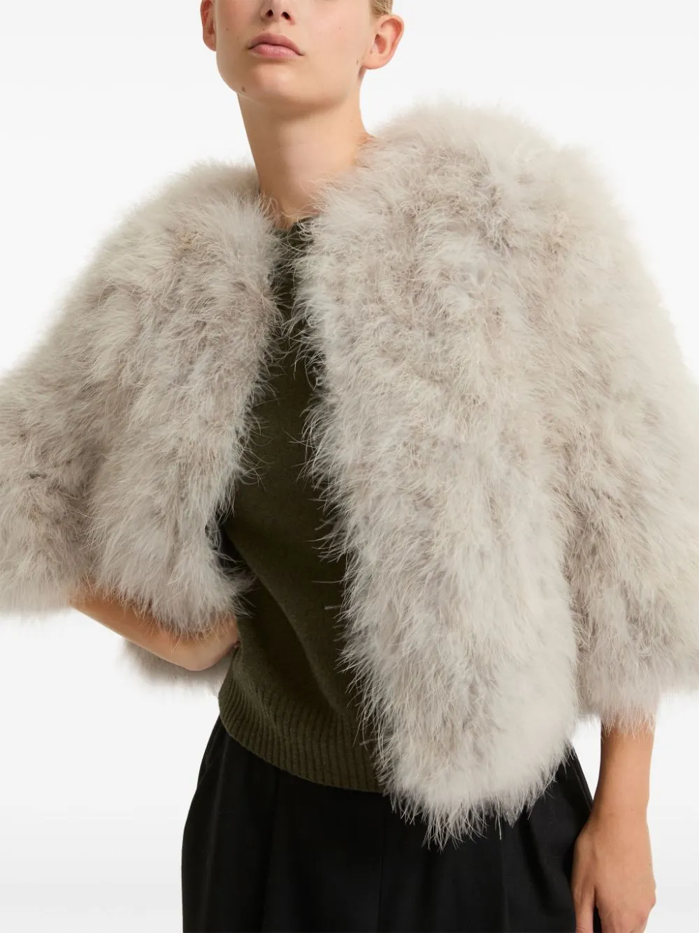 cropped feather jacket