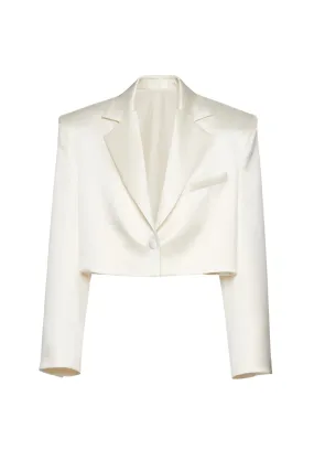Cropped Silk Blend Blazer | Cream