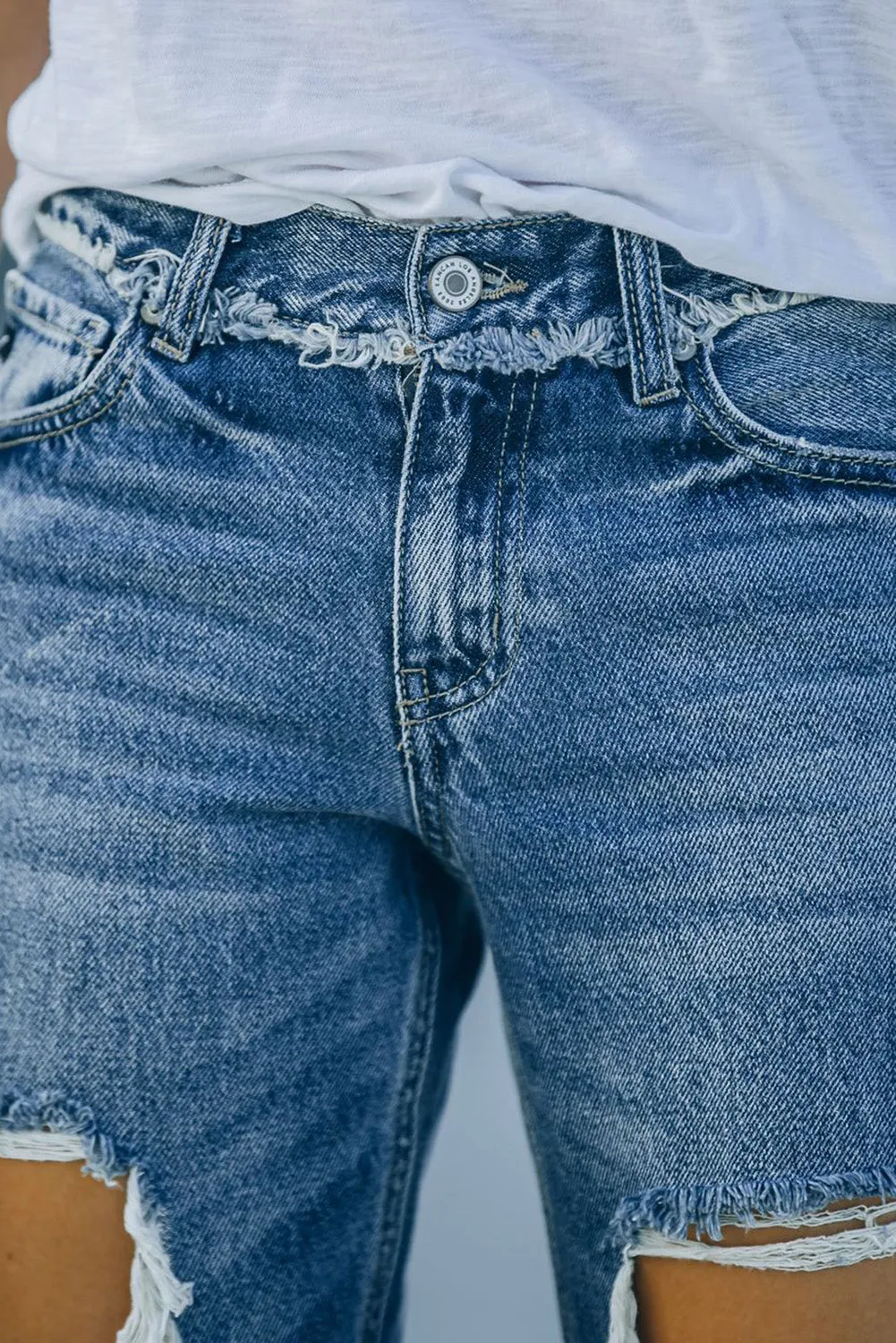 Cut Out Straight Leg Distressed Boyfriend Jeans