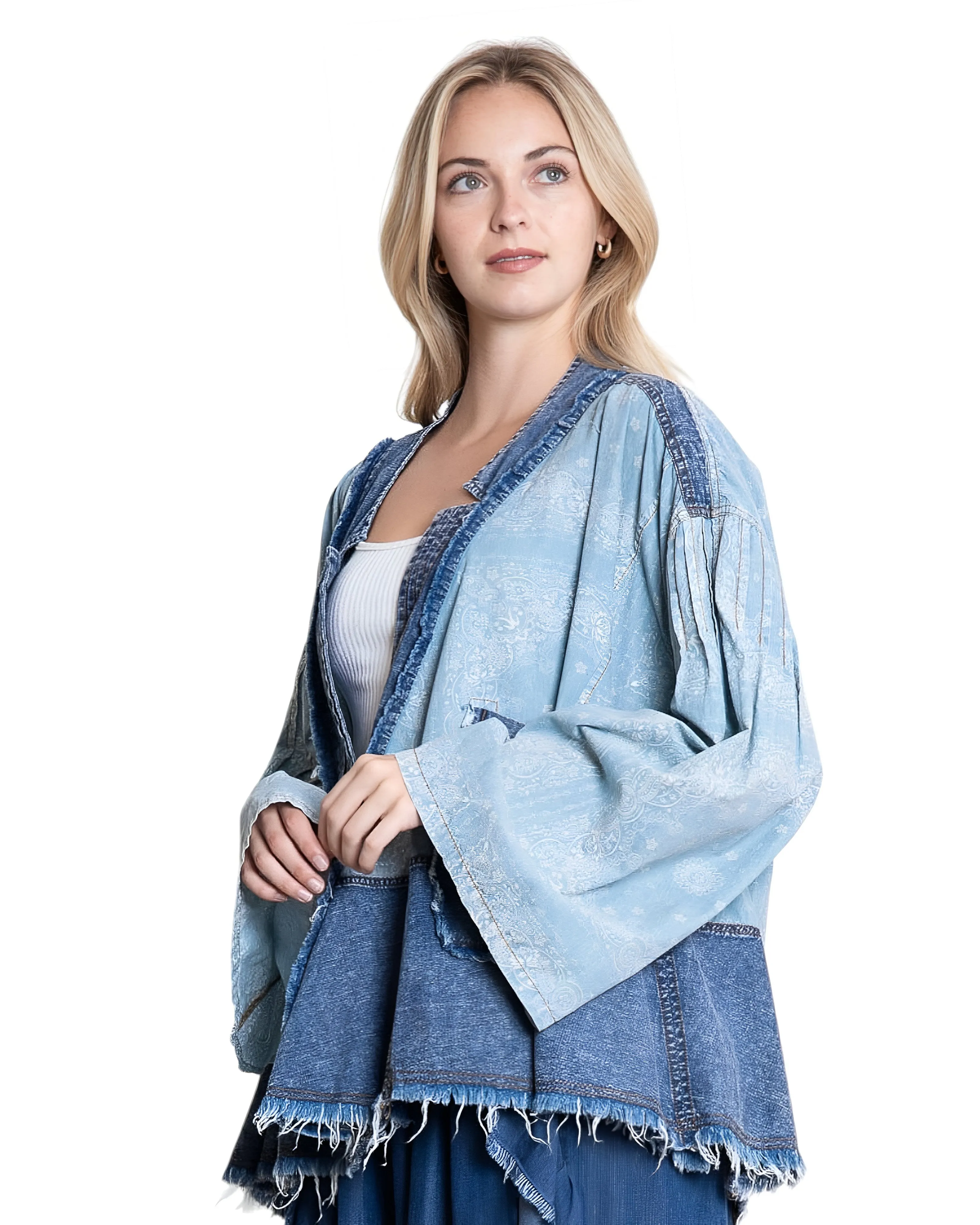 Dana Two-Tone Denim Kimono Jacket