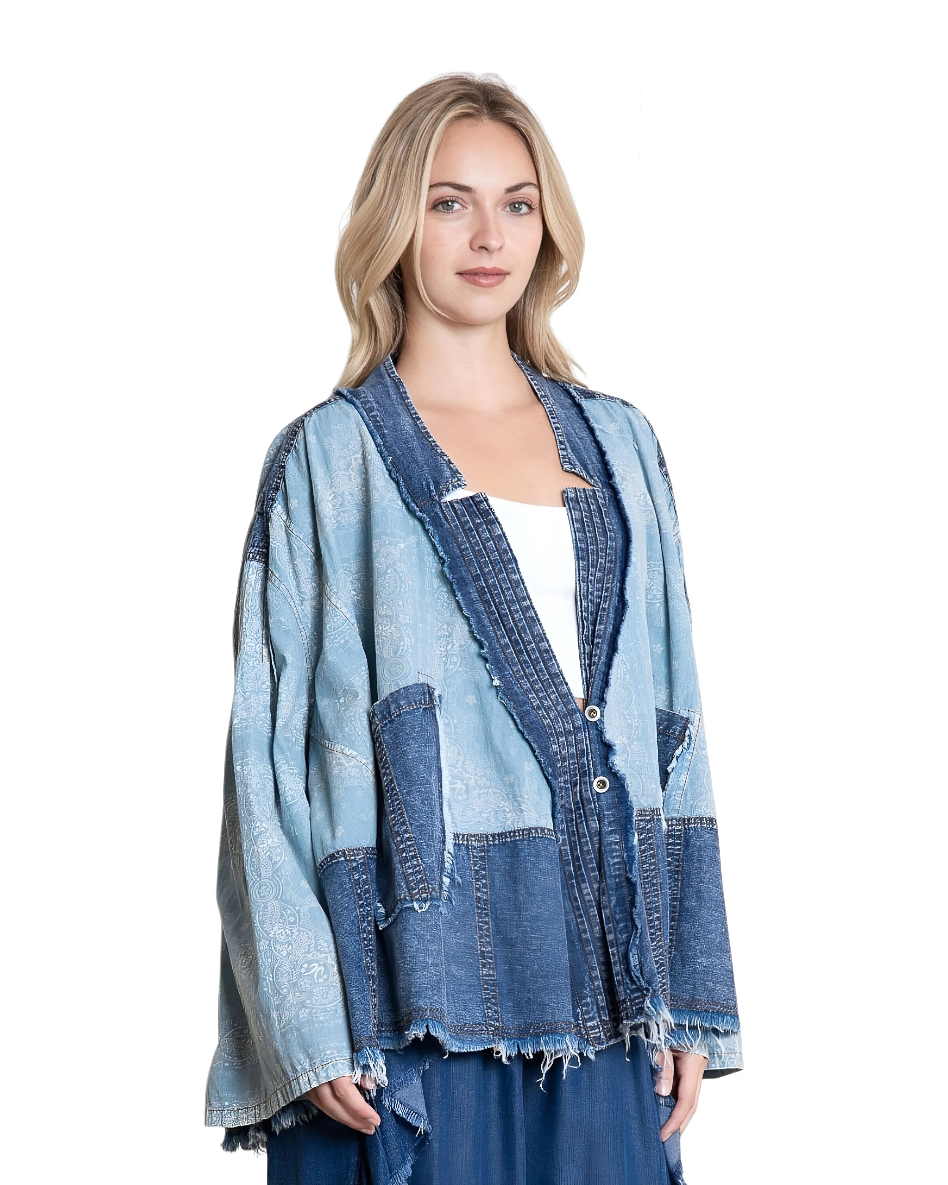 Dana Two-Tone Denim Kimono Jacket