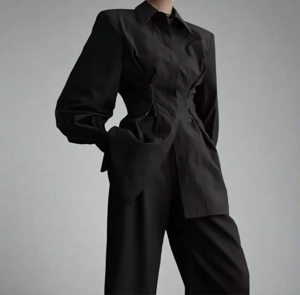 Deeptown Black Long Sleeve Shirt Tunic Blouse