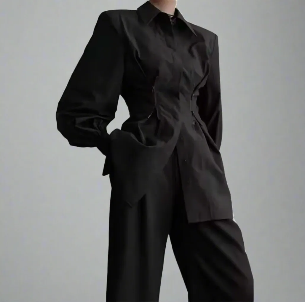 Deeptown Black Long Sleeve Shirt Tunic Blouse
